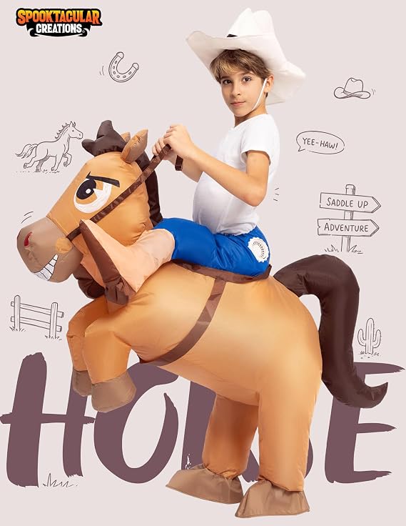 Spooktacular Creations Inflatable Horse Costume for Kids, Blow up Cowboy Costume, Horse Inflatable Suit for Halloween