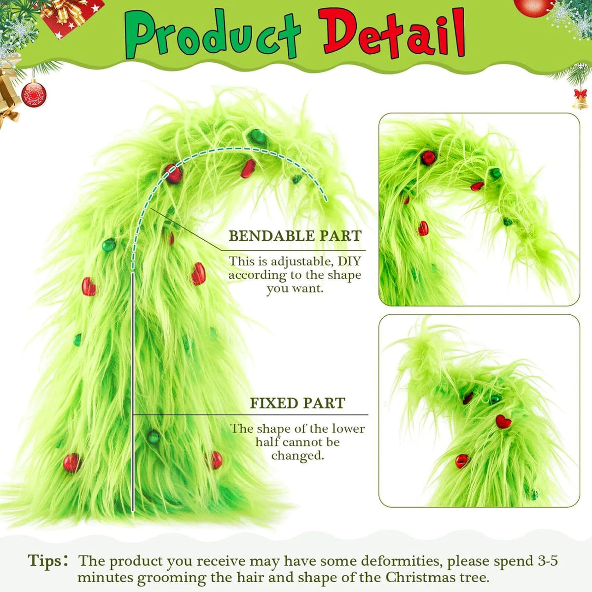 Syhood Mini Whimsical Christmas Tree 18in Tabletop Bendable Lime Green Tree