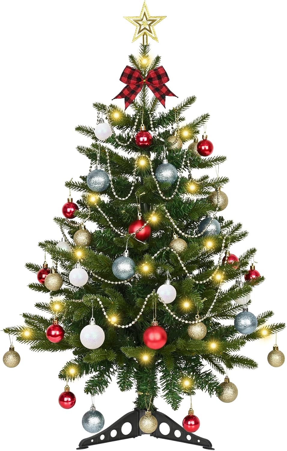 Uspring 3FT Small Christmas Tree with Lights, Artificial Table Top Christmas Tree with 50 LED Lights and Hanging DIY Ornaments, Mini Xmas Trees for Indoor Holiday Home Party Decorations