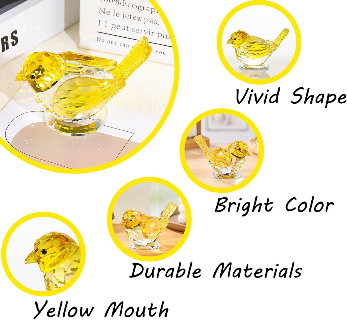 Arikyrist Hand Blown Glass Yellow Bird Gifts for Women Birds Decor for Home