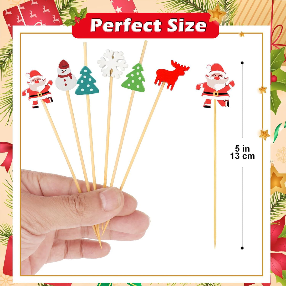 Christmas Cocktail Picks, 6 Style Christmas Theme Toothpicks for Appetizers