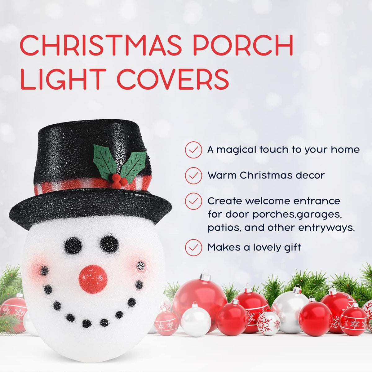 Snowman Head Porch Light Cover - 11" Lamp Christmas Holiday Decoration 2 Pk