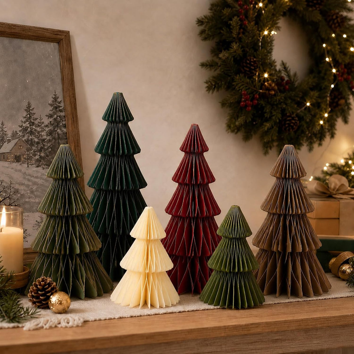 Cinnvoice 6 Pcs Modern Paper Christmas Tree Honeycomb Table Centerpiece