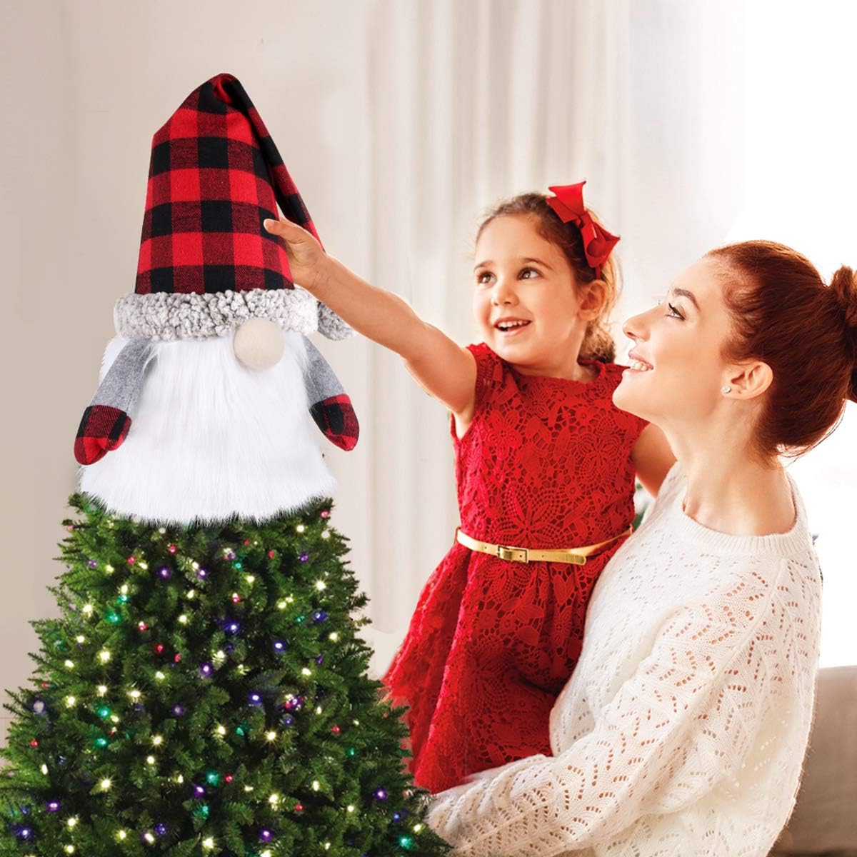 D-FantiX Gnome Christmas Tree Topper, 27.5 Inch Large Swedish Tomte Gnome Christmas Ornaments Santa Gnomes Plush Scandinavian Christmas Decorations Holiday Home DÃ©cor with Plaid Hat