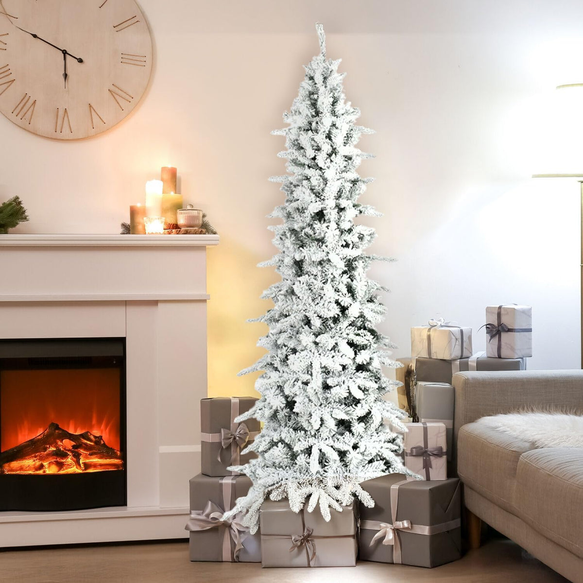 Fraser Hill Farm 6.5-Ft Slim Mountain Pine Christmas Tree with Stand