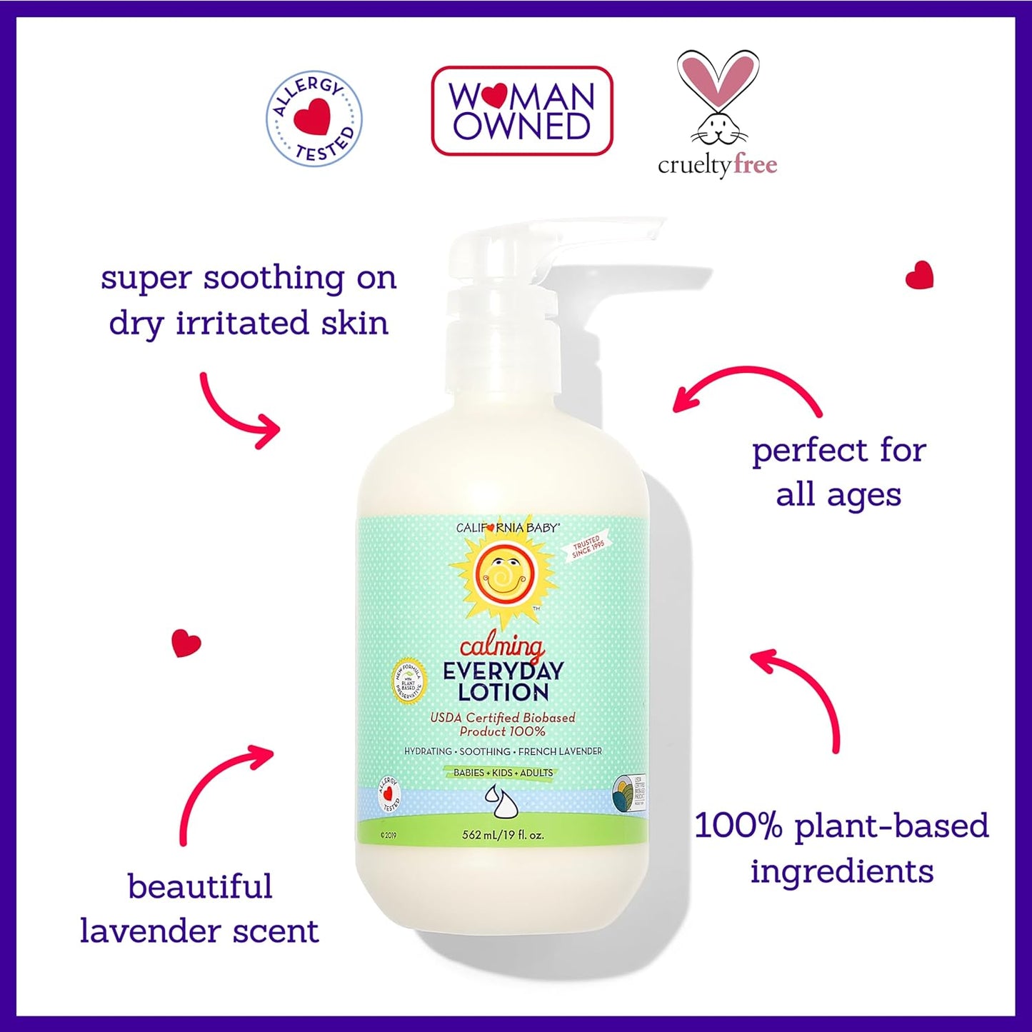 Calming Plant Based Baby Lotion Lavender Face Body Moisturizer 8.5oz