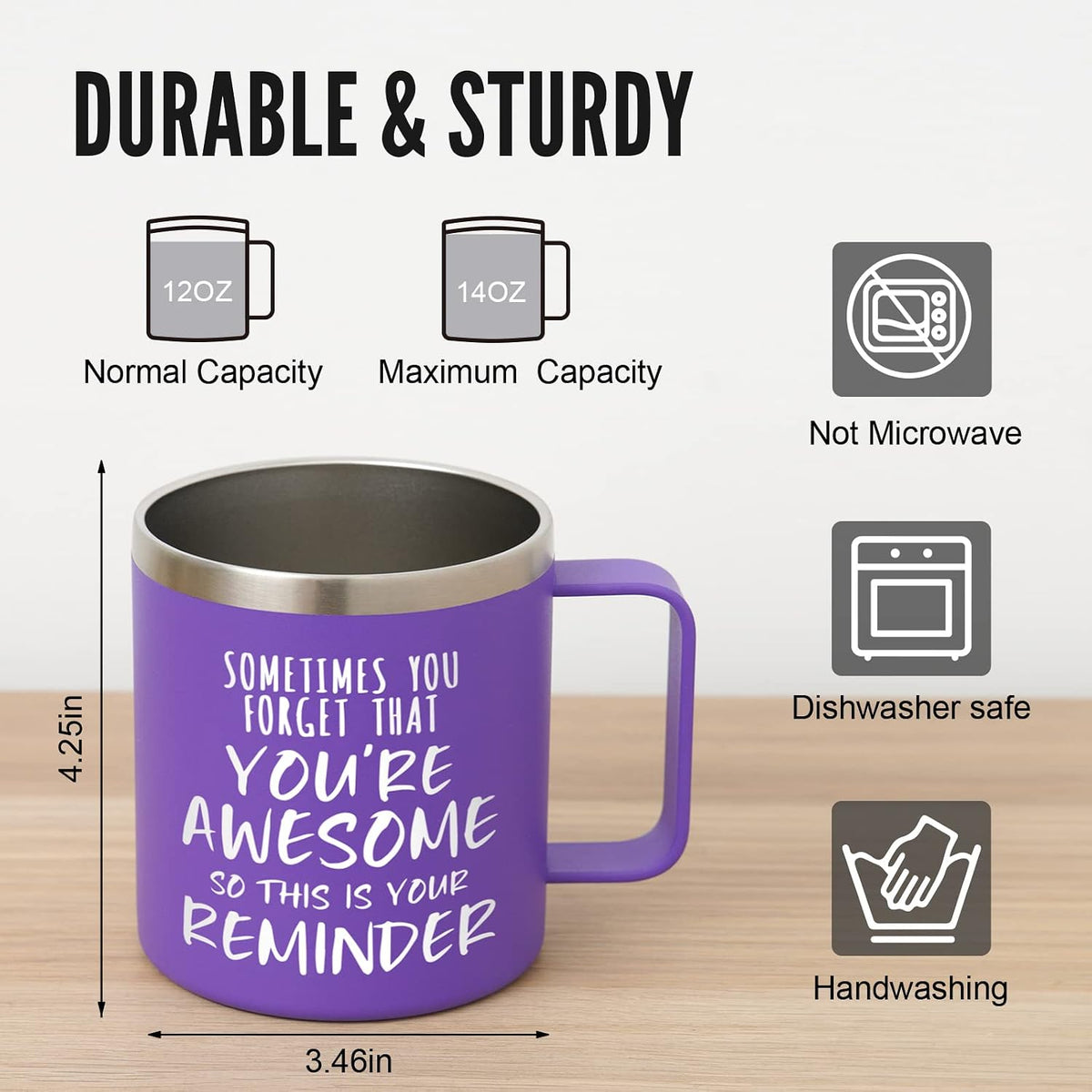 NOWWISH Inspirational 14oz Purple Mug with Handle, Sometimes You Forget You're Awesome Stocking Stuffer for Women, Unique Christmas Birthday Gifts for Her, Mom, Daughter, Wifeâ€‹