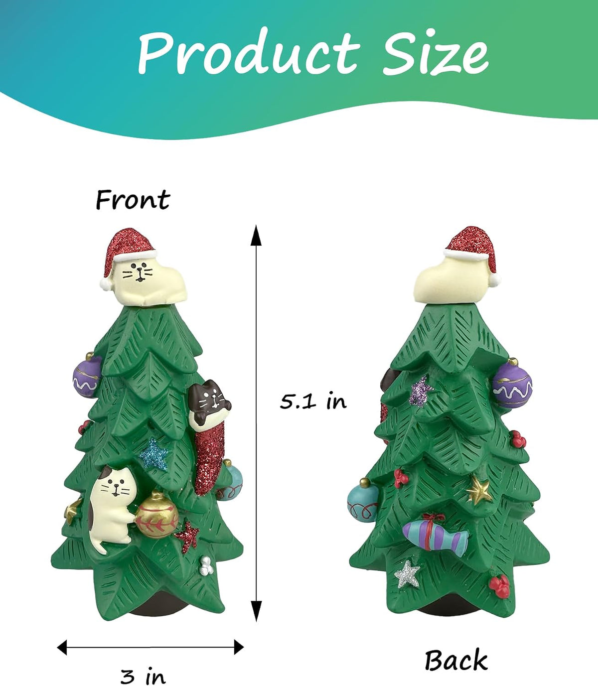 Refintural 5.1 Inch Resin Christmas Cat Tree - Perfect for Office, Home or Gift - Adorable Mini Christmas Tree with Cute Cat Kitten Figurines Cute Christmas Decoration for Cat Lovers