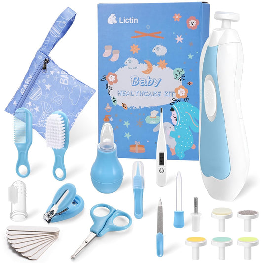 Lictin 31-in-1 Baby Healthcare & Grooming Kit Electric Nail Trimmer Set & Newborn Nursery Essentials with Nail Clippers, Comb, Brush, Medicine Dispenser