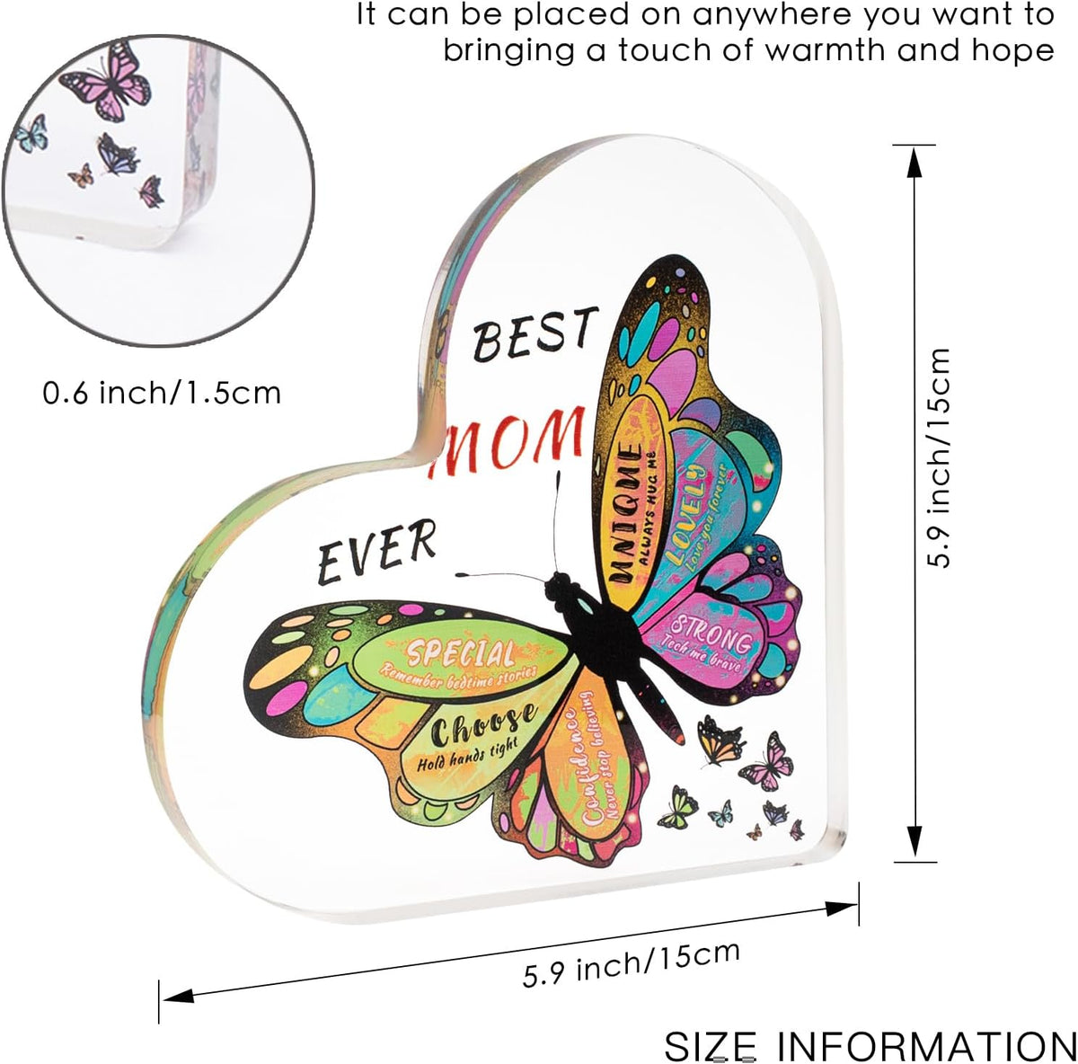 Gifts for Mom from Daughter Son,Butterfly Desk Decorations Best Mom Everï¼ŒMother Birthday Present for Mom Christmas Anniversary and Mothers Day Gifts (5.9 x 5.9 x 0.6inï¼‰