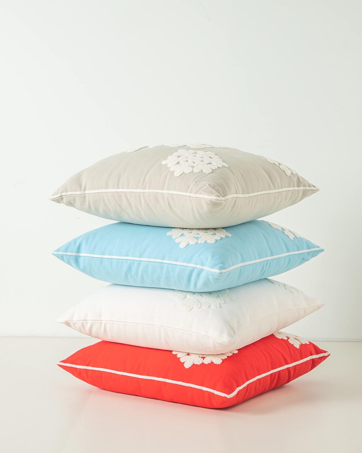 18x18,Cotton Christmas Blessing Throw Pillow Cover for Bed Sofa Cushion Car Snowflake Embroideried Pillowcases,1pair White