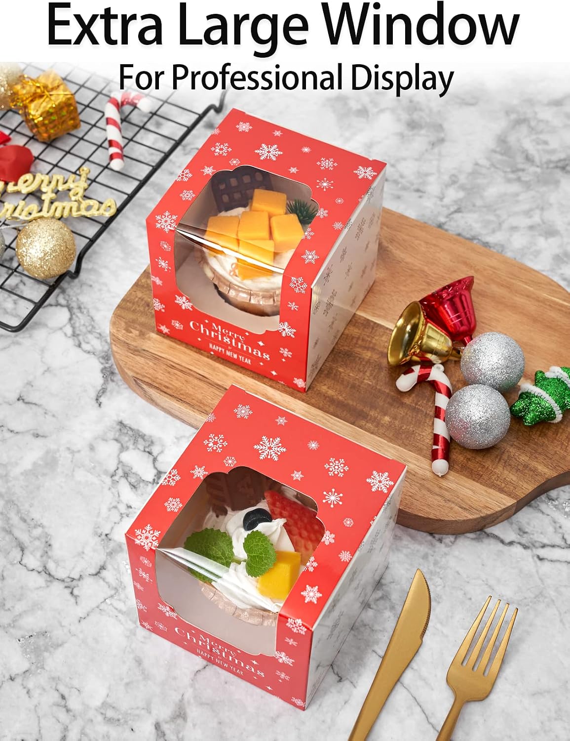 Happyhiram 50 Pack Christmas Red Cupcake Boxes with Inserts and Window