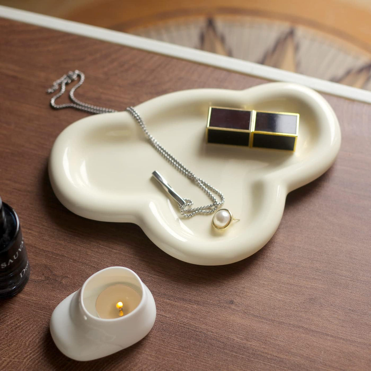 Jewelry Dish Trinket Tray for Women, Ring Holder, Unique Cloud Shape Ceramic Plate Cute Things Vanity Aesthetic Room Decor Mother's Day Birthday Christmas Warm House Gifts (CrÃ¨me) (JT001)
