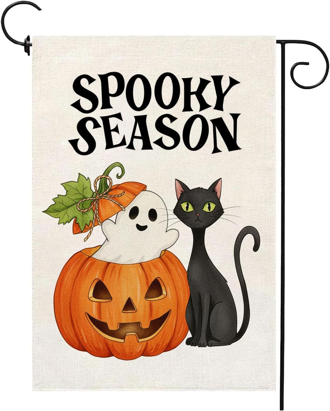 Spooky Season Halloween Garden Flag 12×18 in Double-Sided Burlap Pumpkin Ghost Cat Flag | USA Decoration®
