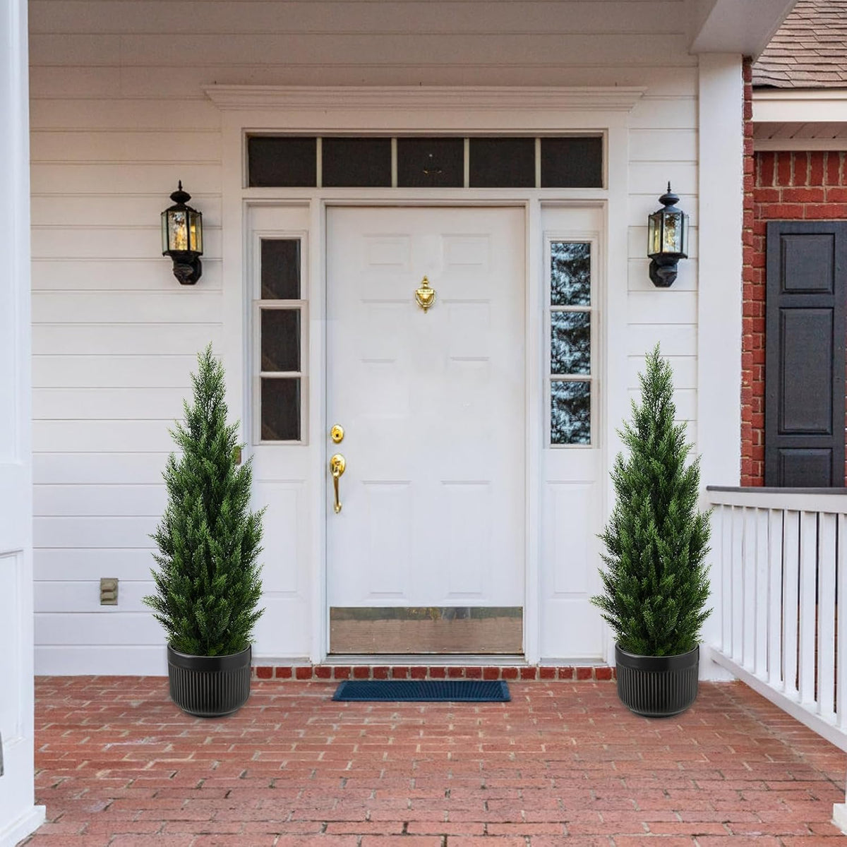 4FT Artificial Topiary Tree Beautiful Realistic Faux Cedar Pines Trees UV Rated Fake Shrubs for Front Porch Faux Plants Indoor and Outdoor Decor (2 Pack)
