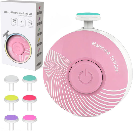 Electric Baby Nail Trimmer Kit with 6 Grinding Heads Safe, Quiet Nail File and Clippers for Newborns, Infants, Toddlers, and Adults, Battery Operated (Batteries Not Included)