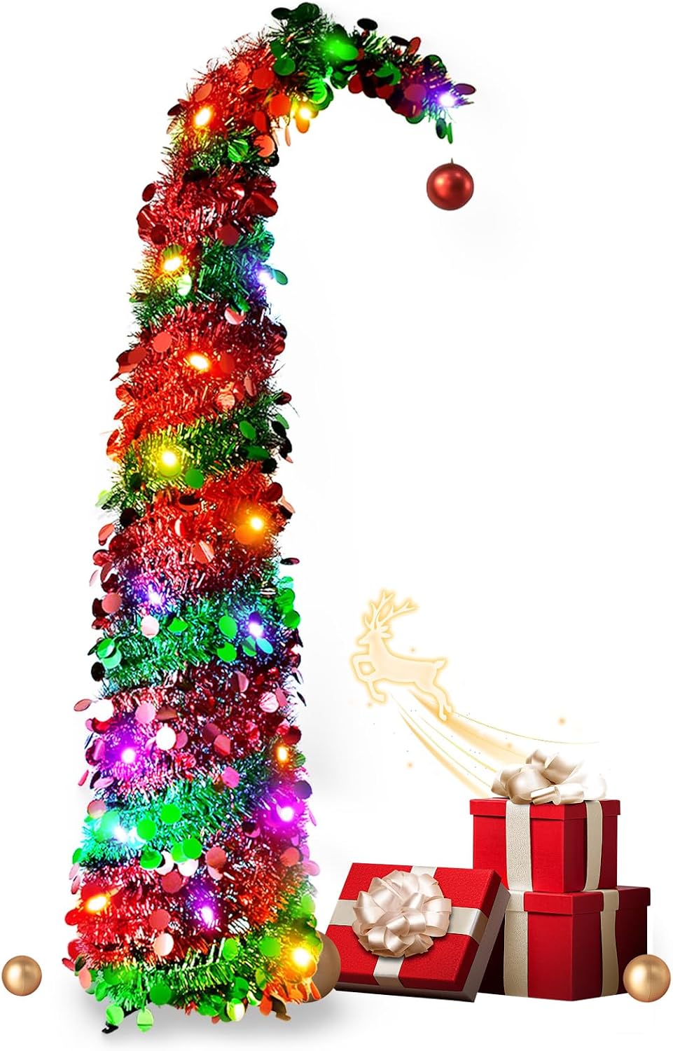 5ft Pop Up Artificial Christmas Tree with 50 LED Lights for Christmas Decor
