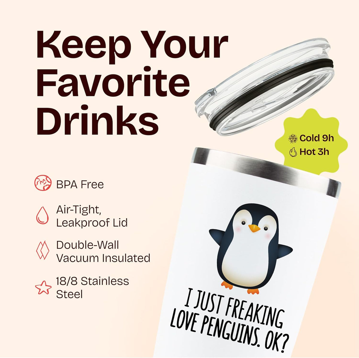 KLUBI Penguin Gifts for Women - 20oz Penguin Tumbler Themed Christmas Gifts With Penguins Gift Ideas Penguin Figurines Teacher Gifts Gag Gifts for Her