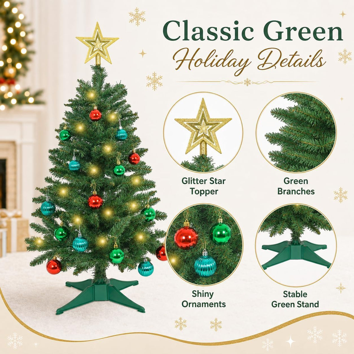 Green Christmas Tree with 9 Modes Multi-Color Lights, 3ft Small Christmas Tree Artificial Mini Xmas Tree for Tabletop, Home,Office,Holiday Party Decoration