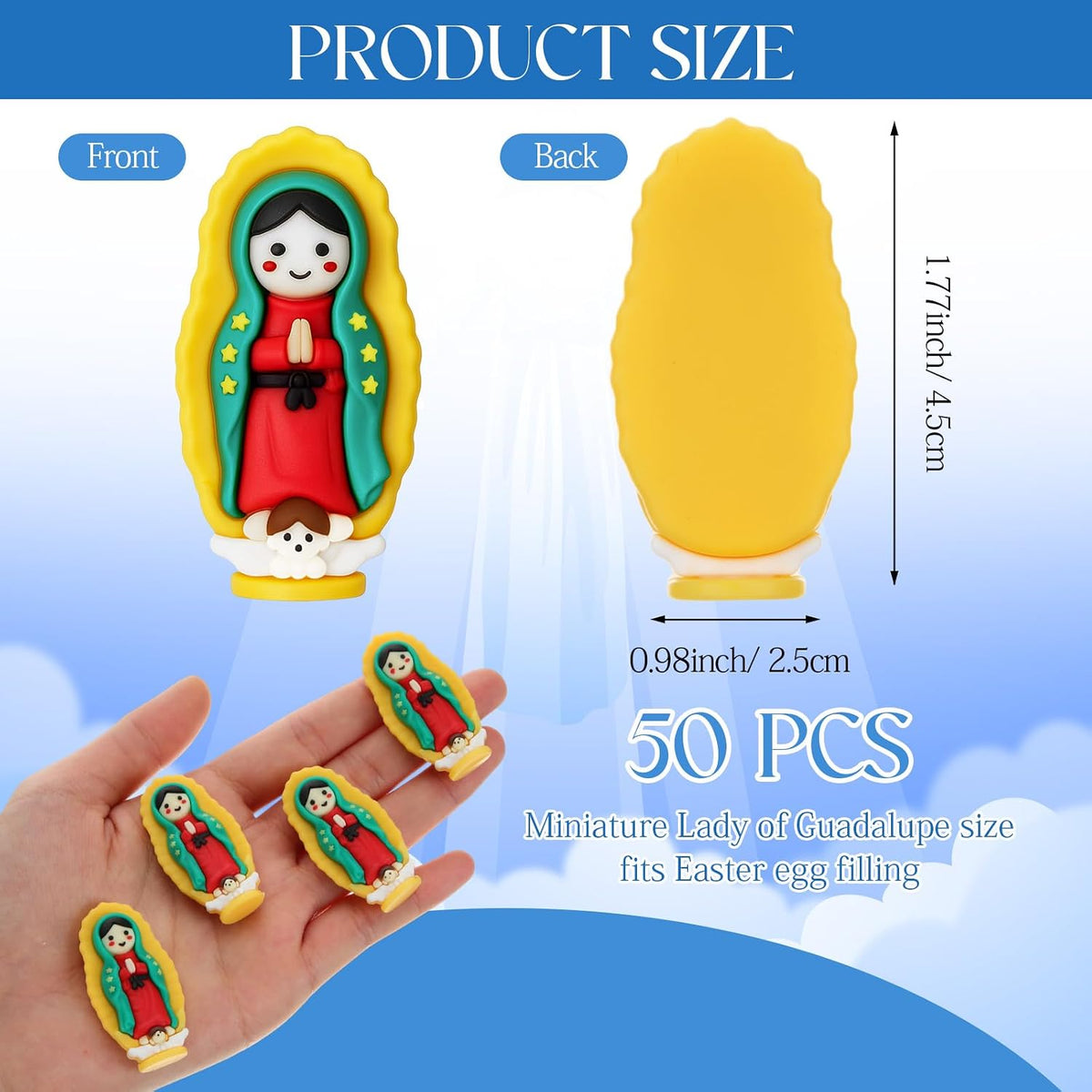 Mini Virgin Mary Figurines, Our Lady of Guadalupe, Yellow, 50 Pack