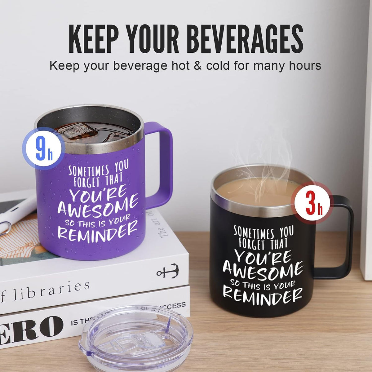 NOWWISH Inspirational 14oz Purple Mug with Handle, Sometimes You Forget You're Awesome Stocking Stuffer for Women, Unique Christmas Birthday Gifts for Her, Mom, Daughter, Wifeâ€‹