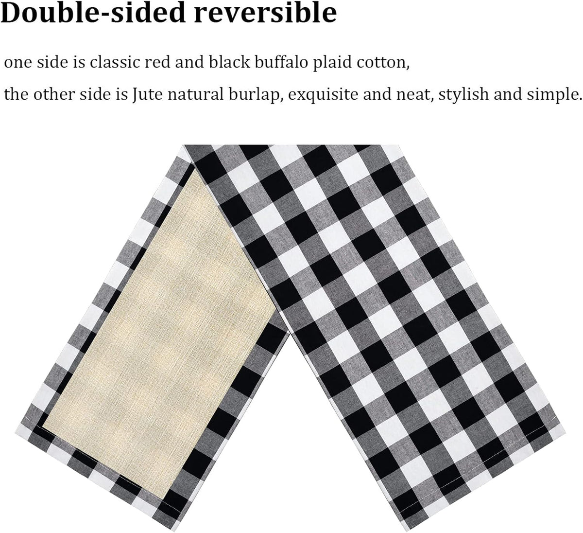 Senneny Buffalo Plaid Table Runner, Reversible Burlap & Cotton Table Runner, Farmhouse Buffalo Check Runner for Christmas Holiday Birthday Party Table Home Decoration