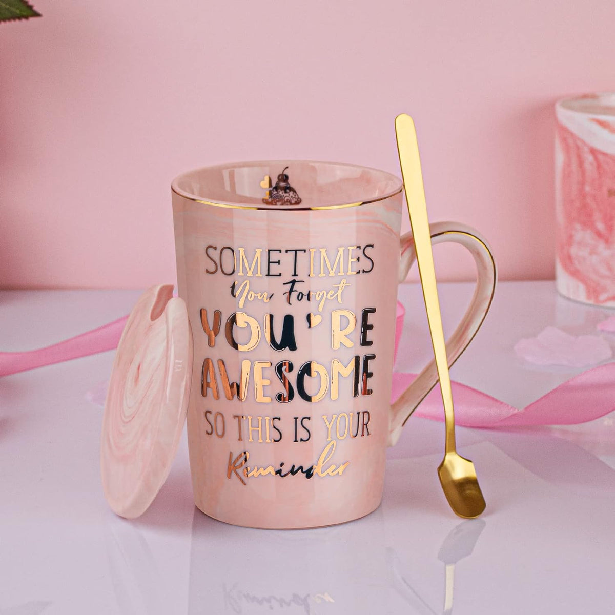 Birthday Thank You Gifts for Women, Pink Marble Gold Print Mug Gift for Her