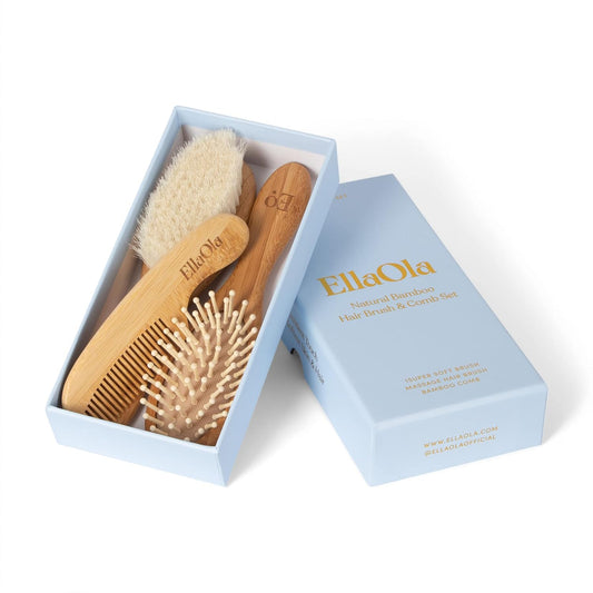 ELLAOLA Bamboo Baby Hair Brush & Comb Set – 3 Piece