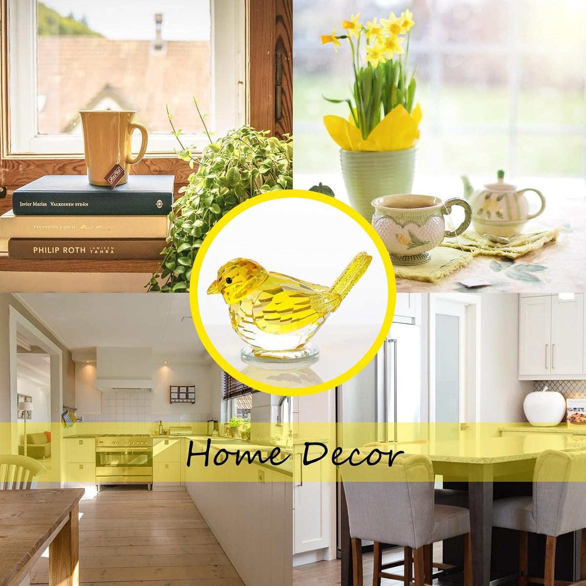 Arikyrist Hand Blown Glass Yellow Bird Gifts for Women Birds Decor for Home