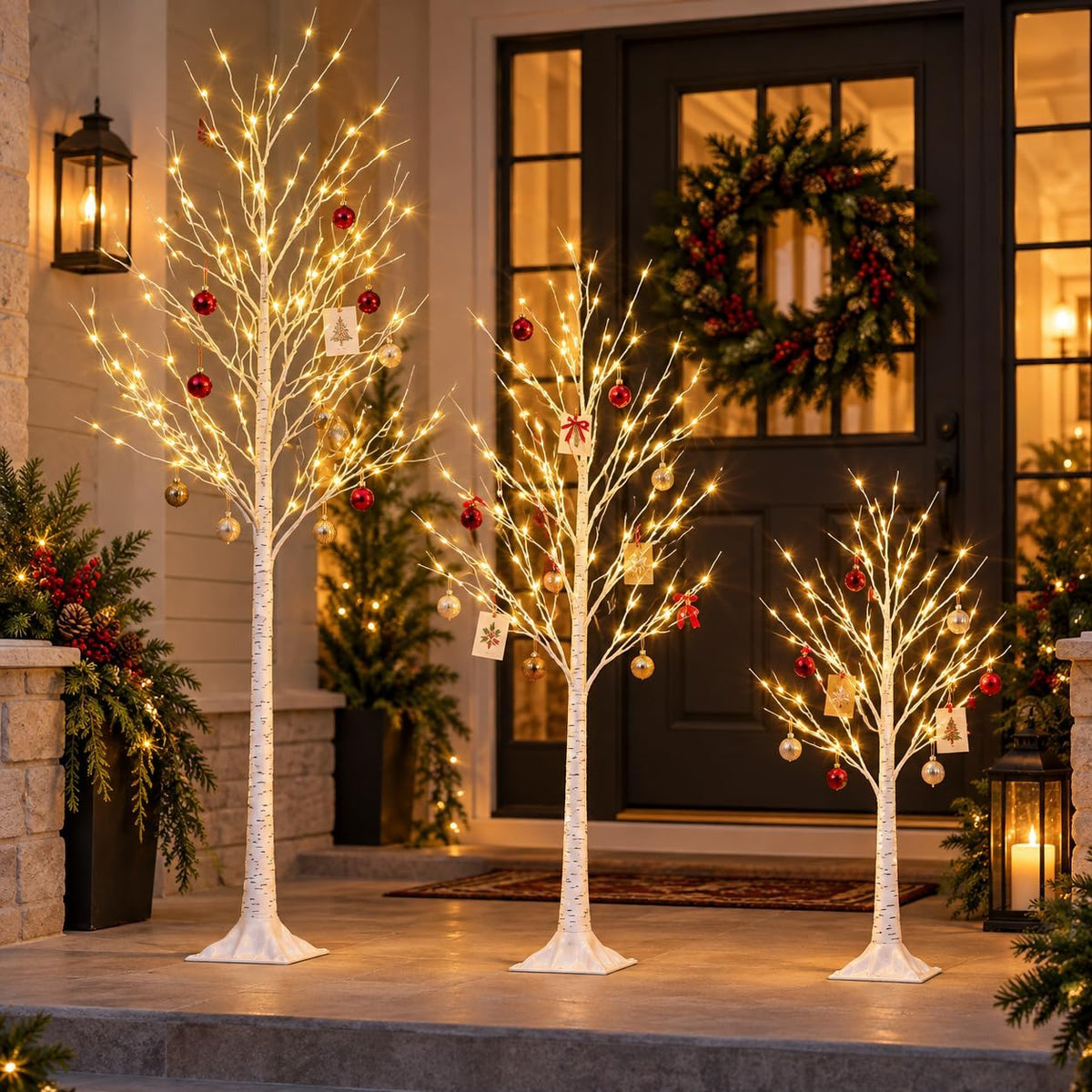 Lighted Birch Trees Set of 3, 8FT 6FT 4FT, 252 LEDs, Timer, Dimmable