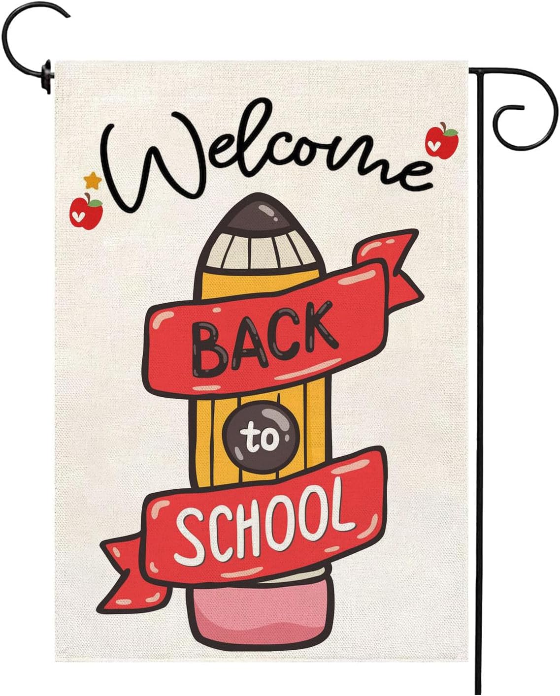 Welcome Back to School Garden Flag 12×18 in Burlap Double-Sided Apple & Pencil Design | USA Decoration®