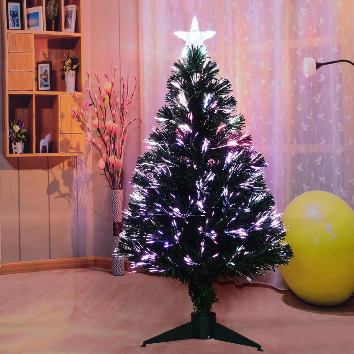 3FT Fiber Optic Green Christmas Tree Artificial Tree with Stand,Pre-lit Full Xmas Tree with Top Star Perfect for Indoor Holiday Decoration