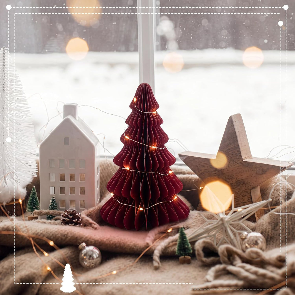Fullhawl 10 Pcs Honeycomb Paper Christmas Tree, Burgundy, 4/6/7/10 Inch