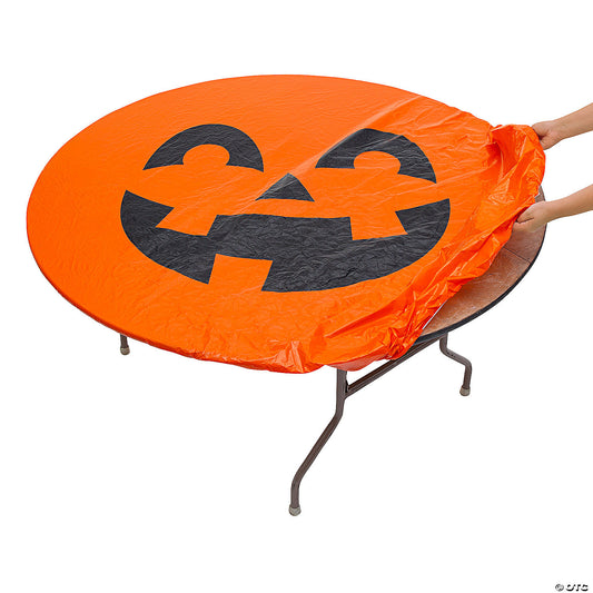 72" Jack-O’-Lantern Fitted Round Plastic Disposable Tablecloth | USA Decoration®