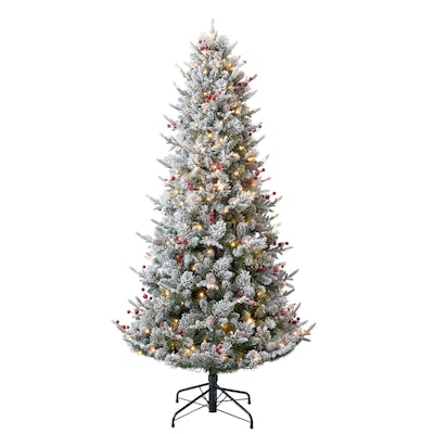 6.5-ft Flocked Glacier Fir Pre-lit Artificial Christmas Tree with White LED Lights | USA Decoration®