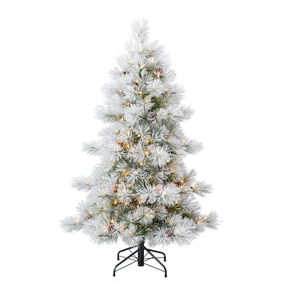 5-ft Flocked Snowy Berkshire Pine Pre-lit Artificial Christmas Tree with White LED Lights | USA Decoration®