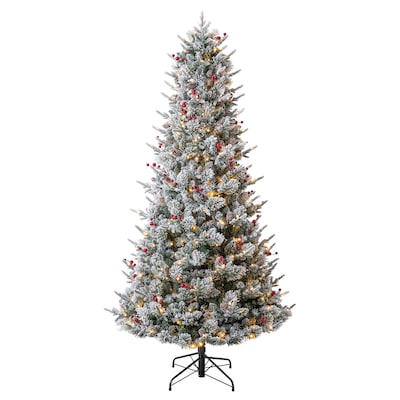 Glacier 7.5-ft Fir Pre-lit Slim Flocked White Artificial Christmas Tree with White LED Lights | USA Decoration®