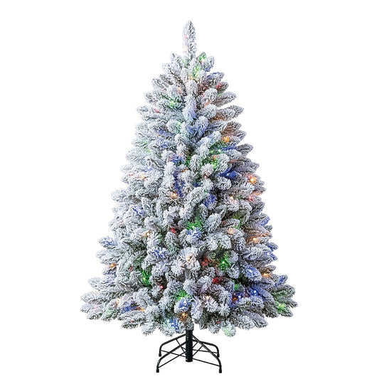 5-ft Flocked Greensboro Pre-lit Artificial Christmas Tree with Color Changing LED Lights | USA Decoration®