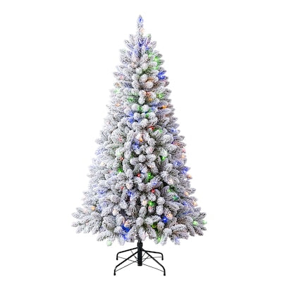 6.5-ft Flocked Greensboro Spruce Pre-lit Artificial Christmas Tree with Color Changing LED Lights | USA Decoration®