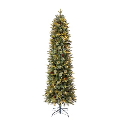 Hayden 7-ft Hayden pine Pre-lit Pencil Artificial Christmas Tree with Color Changing LED Lights | USA Decoration®