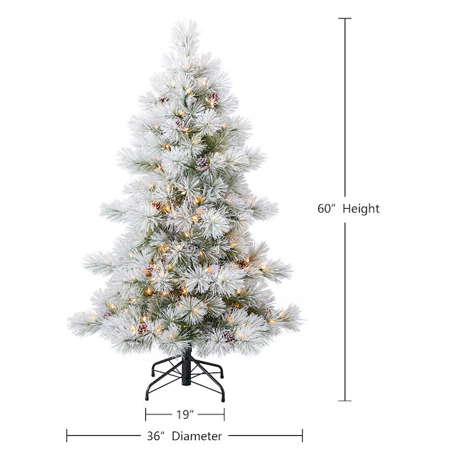 Holiday Living 5-ft Flocked Snowy Berkshire Pine Pre-lit Artificial Christmas Tree with White LED Lights