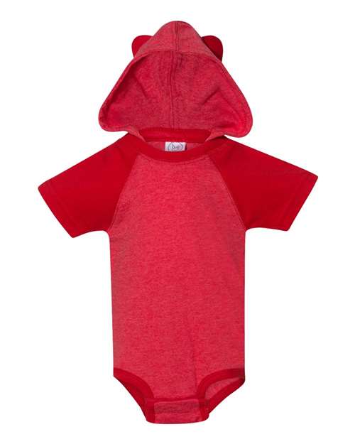 Fine Jersey Infant Short Sleeve Raglan Bodysuit with Hood & Ears | USA Decoration