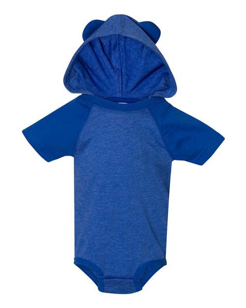Fine Jersey Infant Short Sleeve Raglan Bodysuit with Hood & Ears | USA Decoration