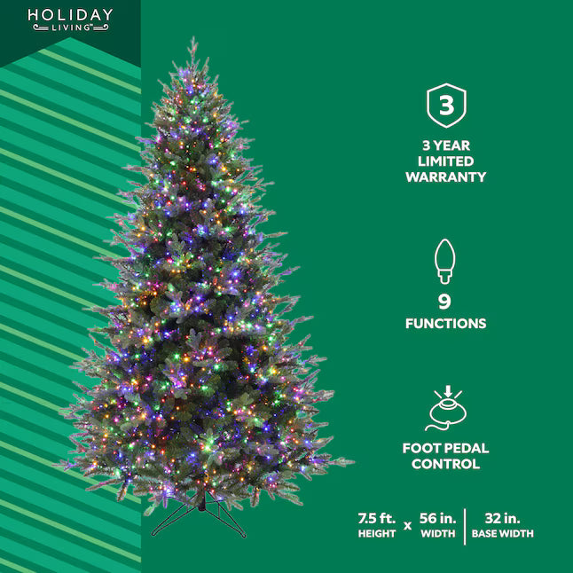 7.5-ft New Kensington Pine Pre-lit Artificial Christmas Tree with Color Changing LED Lights | USA Decoration®
