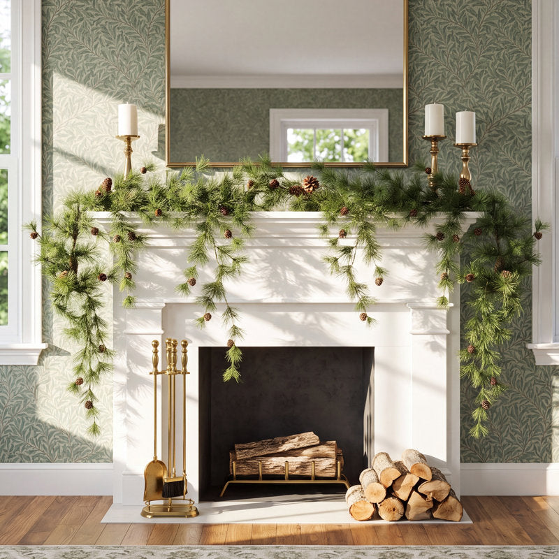 4 ft Glittered Magnolia Christmas Garland wrapped around a staircase banister