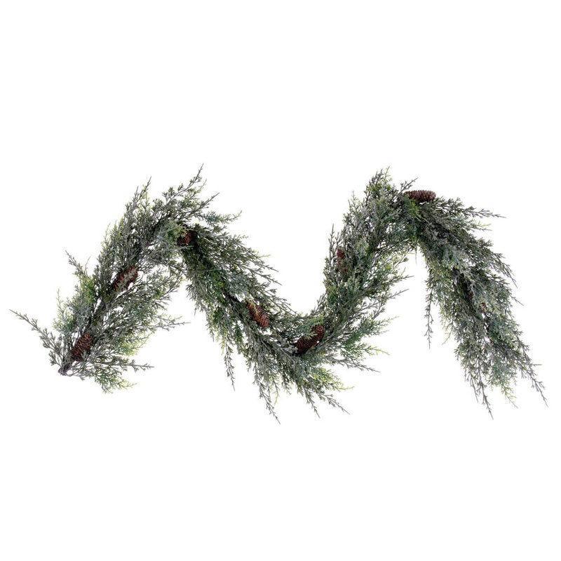 6 ft Real Touch Artificial Norfolk Pine Christmas Garland draped across a fireplace mantel