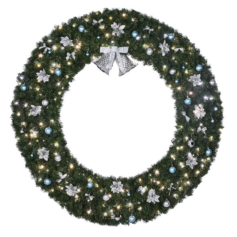 72 Inch Light Green Christmas Wreath with 300 LED Lights Remote Control and 1200 Branch Tips for Grand Holiday Display