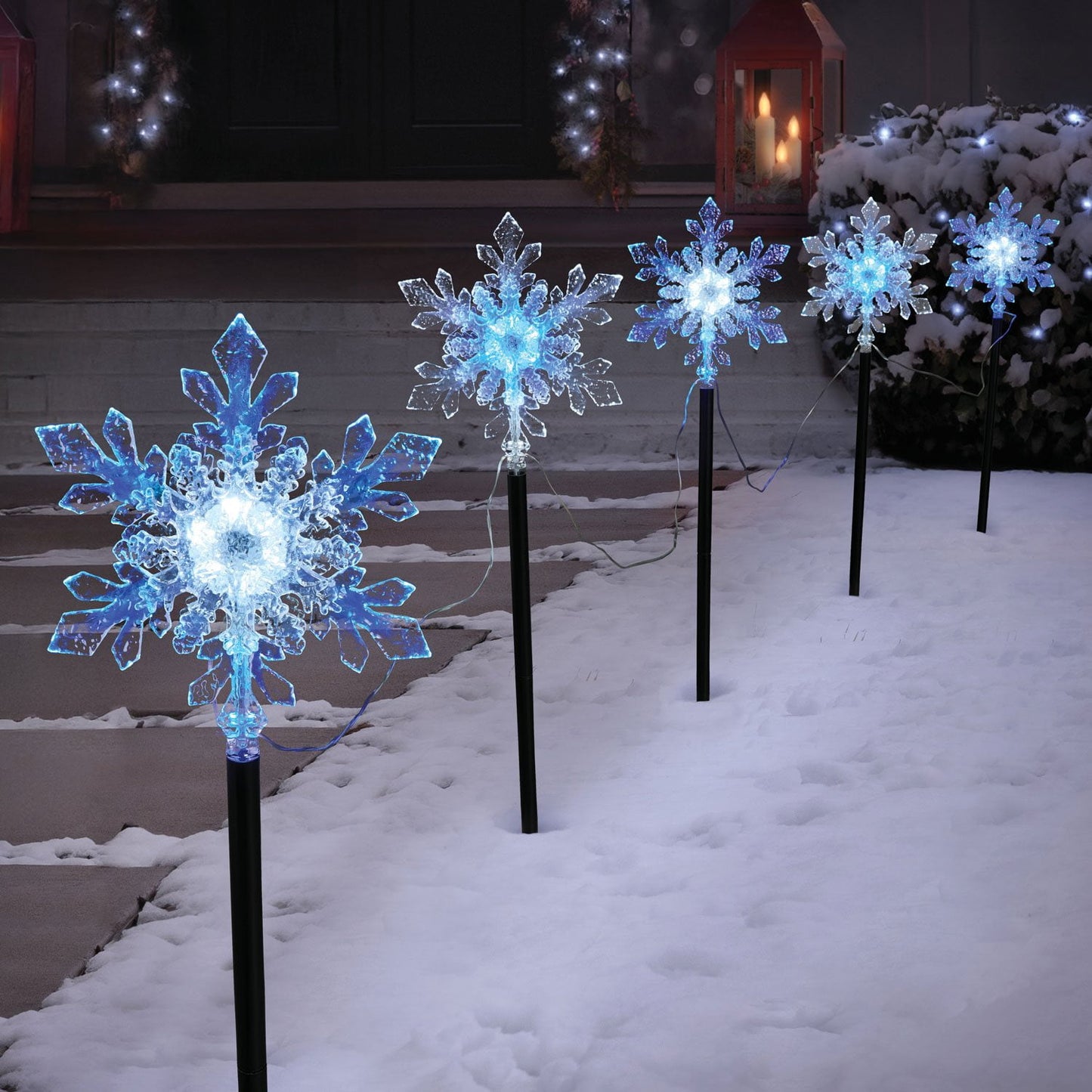 Member's Mark 5ct Snowflake Pathway LED Lights, 9' Lighted Length | USA Decoration®