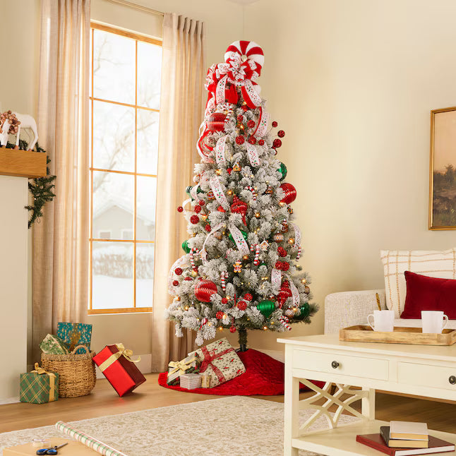 7.5-ft Laurel pine Pre-lit Flocked Artificial Christmas Tree with White LED Lights | USA Decoration®