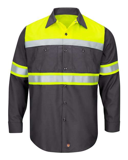 Hi-Visibility Colorblock Ripstop Long Sleeve Work Shirt - Tall Sizes | USA Decoration